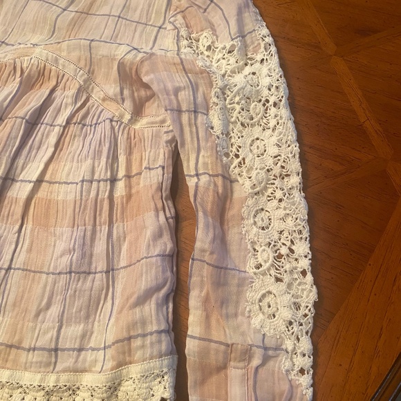 NWT Anthropologie PILCRO Purple Lavender Haze Plaid Crochet Sleeves Blouse - Picture 11 of 11